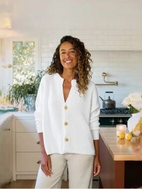 Frank & Eileen White Montecito Button-Front Knit Cardigan